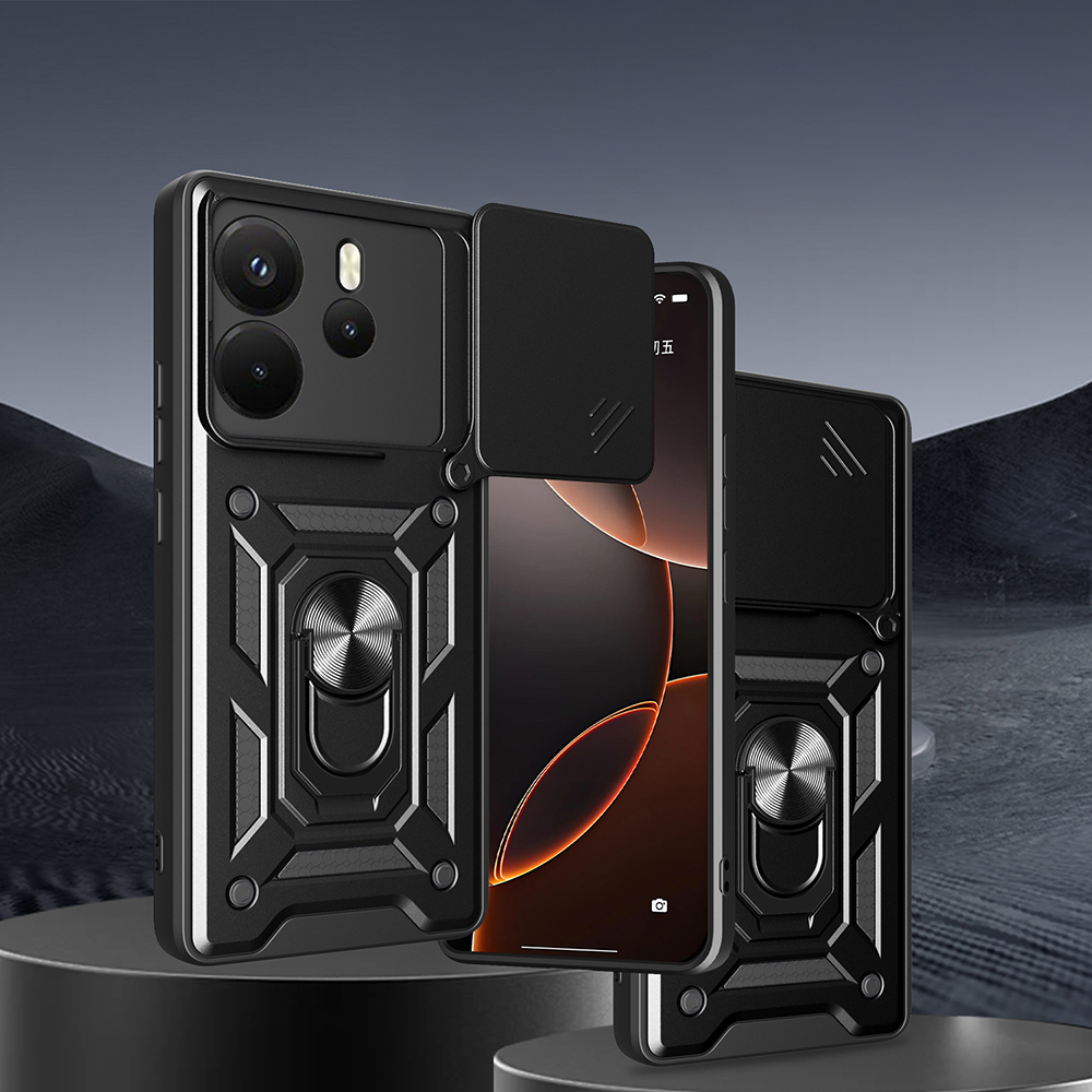 Xiaomi Redmi Note 14 Uyumlu Kılıf Magnetik Standlı Kamera Korumalı Zore Sürgülü Vega Kapak