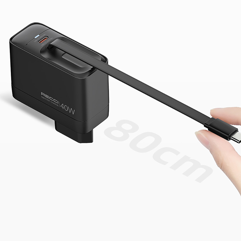 Recci RC102E GaN Teknolojili Hızlı Şarj Başlığı USB-A to Type-C PD 40W Type-C Kablolu Şarj Seti - 5