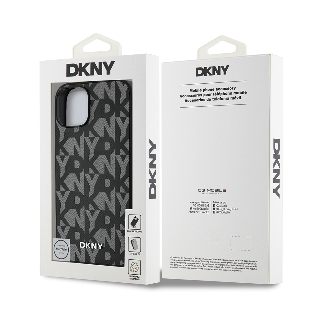 Apple iPhone 15 Uyumlu Kılıf DKNY Orjinal Lisanslı M-safe Şarj Özellikli 3D Yazılı Grid Pattern Kapak - 7