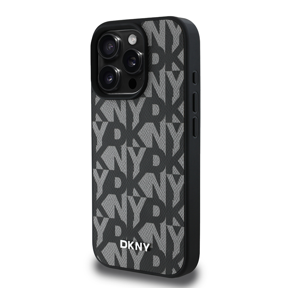Apple iPhone 15 Pro Max Uyumlu Kılıf DKNY Orjinal Lisanslı M-safe Şarj Özellikli 3D Yazılı Grid Pattern Kapak - 1