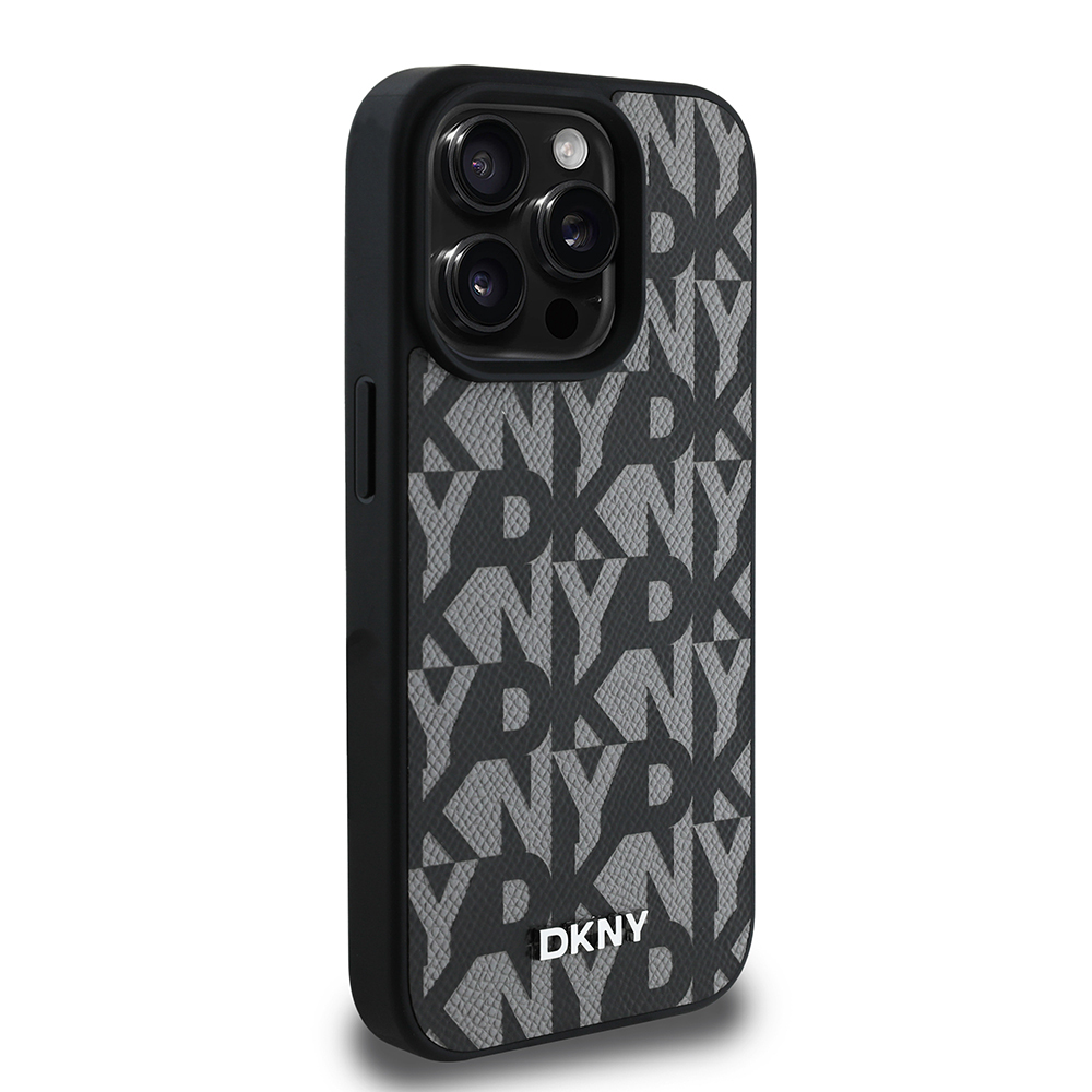 Apple iPhone 15 Pro Max Uyumlu Kılıf DKNY Orjinal Lisanslı M-safe Şarj Özellikli 3D Yazılı Grid Pattern Kapak - 3