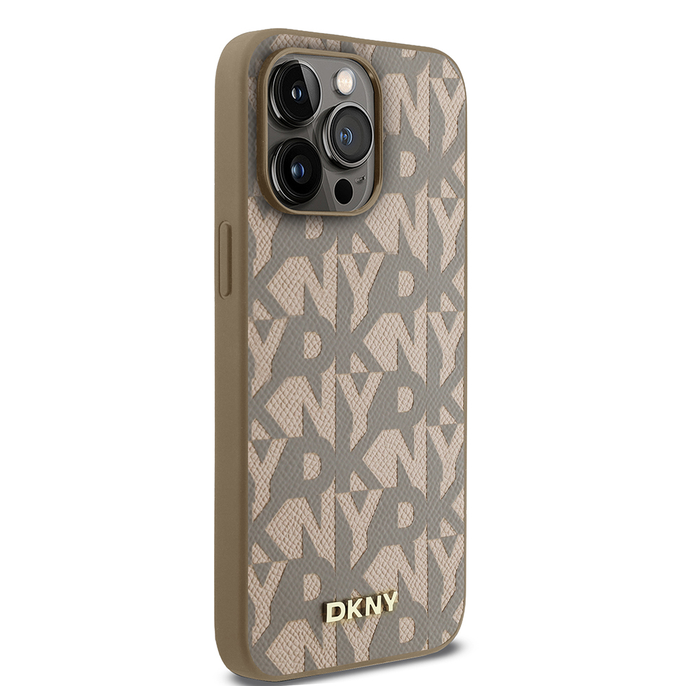 Apple iPhone 15 Pro Max Uyumlu Kılıf DKNY Orjinal Lisanslı M-safe Şarj Özellikli 3D Yazılı Grid Pattern Kapak - 10