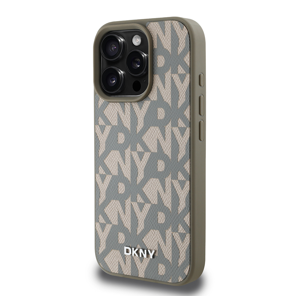 Apple iPhone 16 Pro Max Uyumlu Kılıf DKNY Orjinal Lisanslı M-safe Şarj Özellikli 3D Yazılı Grid Pattern Kapak - 1