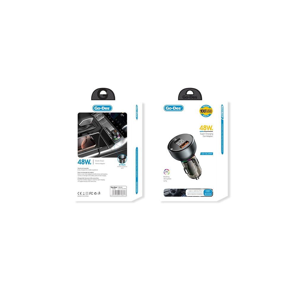 Go Des GD-QC2069 48W Hızlı Şarj Özellikli Dijital Göstergeli Araç Şarj Başlığı - 2