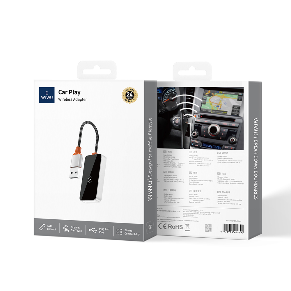 Wiwu Wi-CP002 CarPlay Dijital LED Göstergeli Kablosuz Ses Alıcı USB Girişli Bluetooth Adaptör - 6