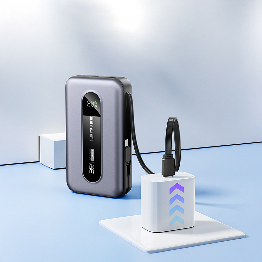 Lenyes PX1002D Dijital LED Göstergeli Teleskopik Type-C ve Lightning Kablolu Powerbank 35W 10.000mAh - 11