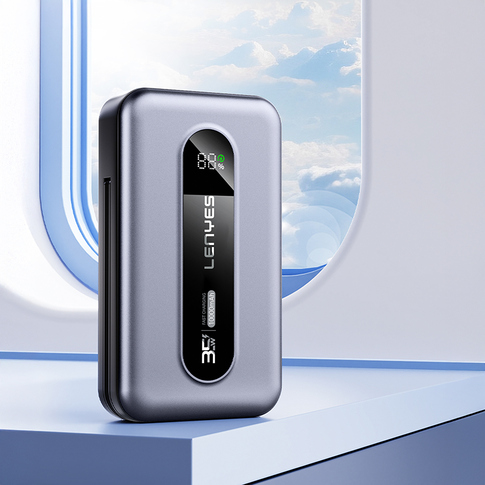 Lenyes PX1002D Dijital LED Göstergeli Teleskopik Type-C ve Lightning Kablolu Powerbank 35W 10.000mAh - 12