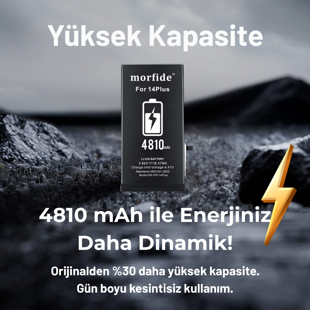 Apple iPhone 14 Plus Uyumlu 4810mAh Yüksek Kapasiteli Batarya - Gelişmiş Akıllı Chip - Pil Sağlığı Destekli - Morfide M-Max