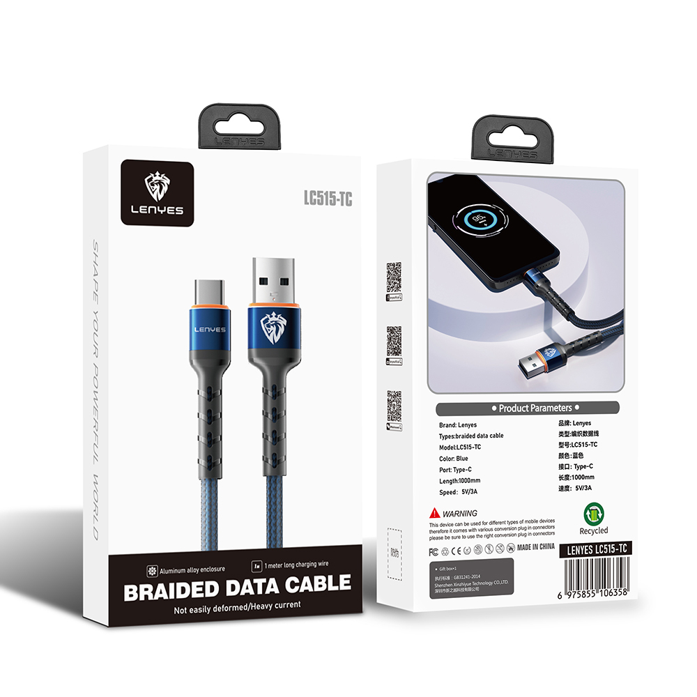 Lenyes LC515 USB-A to Type-C Hızlı Şarj Özellikli Örgülü Data ve Şarj Kablosu 3A 1M - 1