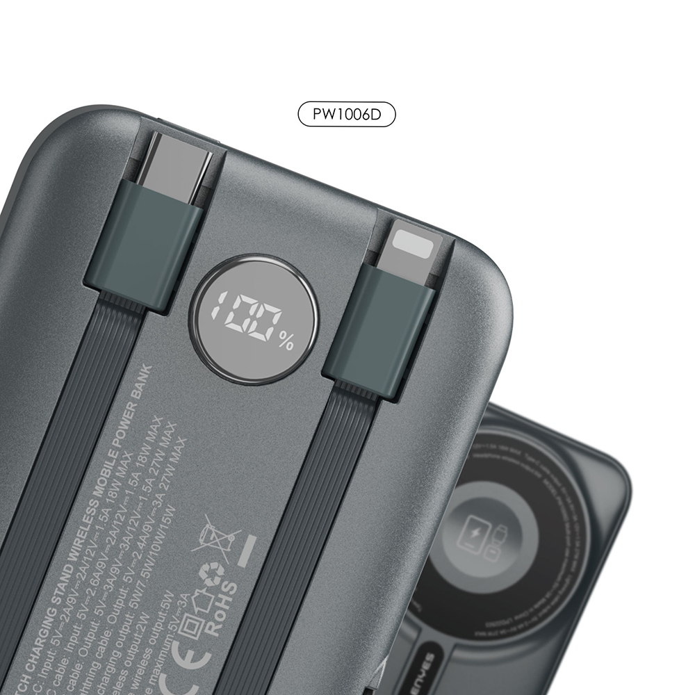 Lenyes PW1006D Dijital LED Ekranlı Standlı Wireless Powerbank 15W 10000mAh - 2