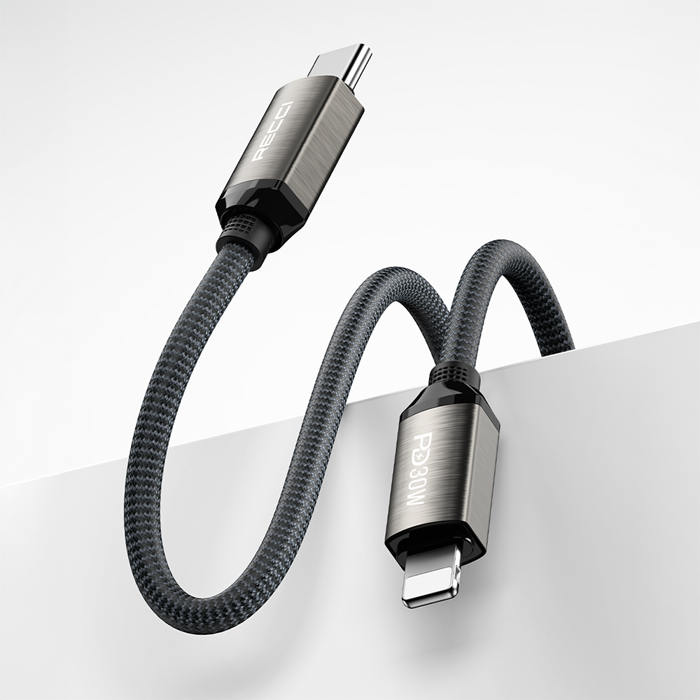 Recci RS35CL Type-C to Lightning PD 30W Örgü Tasarımlı Hızlı Şarj Özellikli Data ve Şarj Kablosu 1M - 3