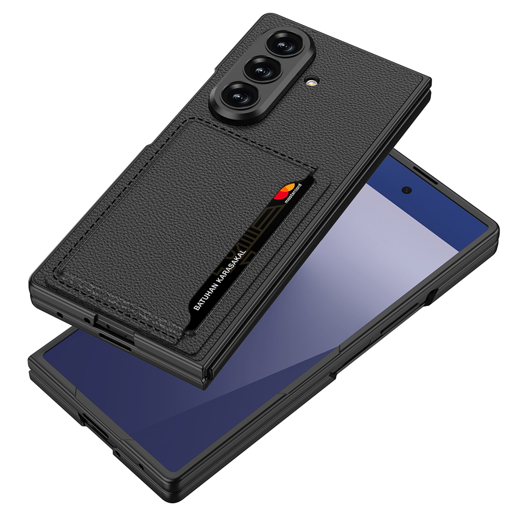 Galaxy Z Fold 7 Suni Deri Arka Yüzey Zore Kartlıklı Kıpta Silikon Kapak - 3