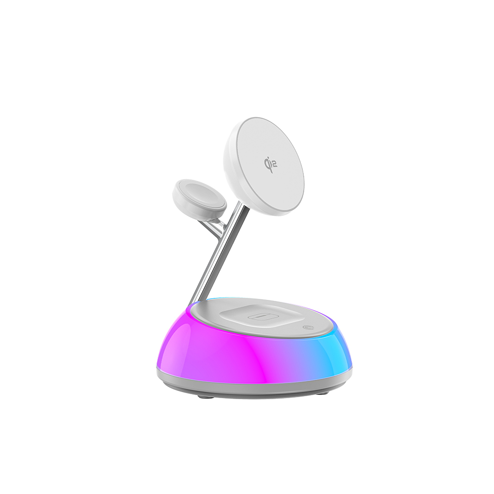 Wiwu Wi-W036 Qi2 3 in 1 Magnetik Hızlı Şarj Özellikli Ambiyans Işıklı Kablosuz Şarj Standı 15W - 1