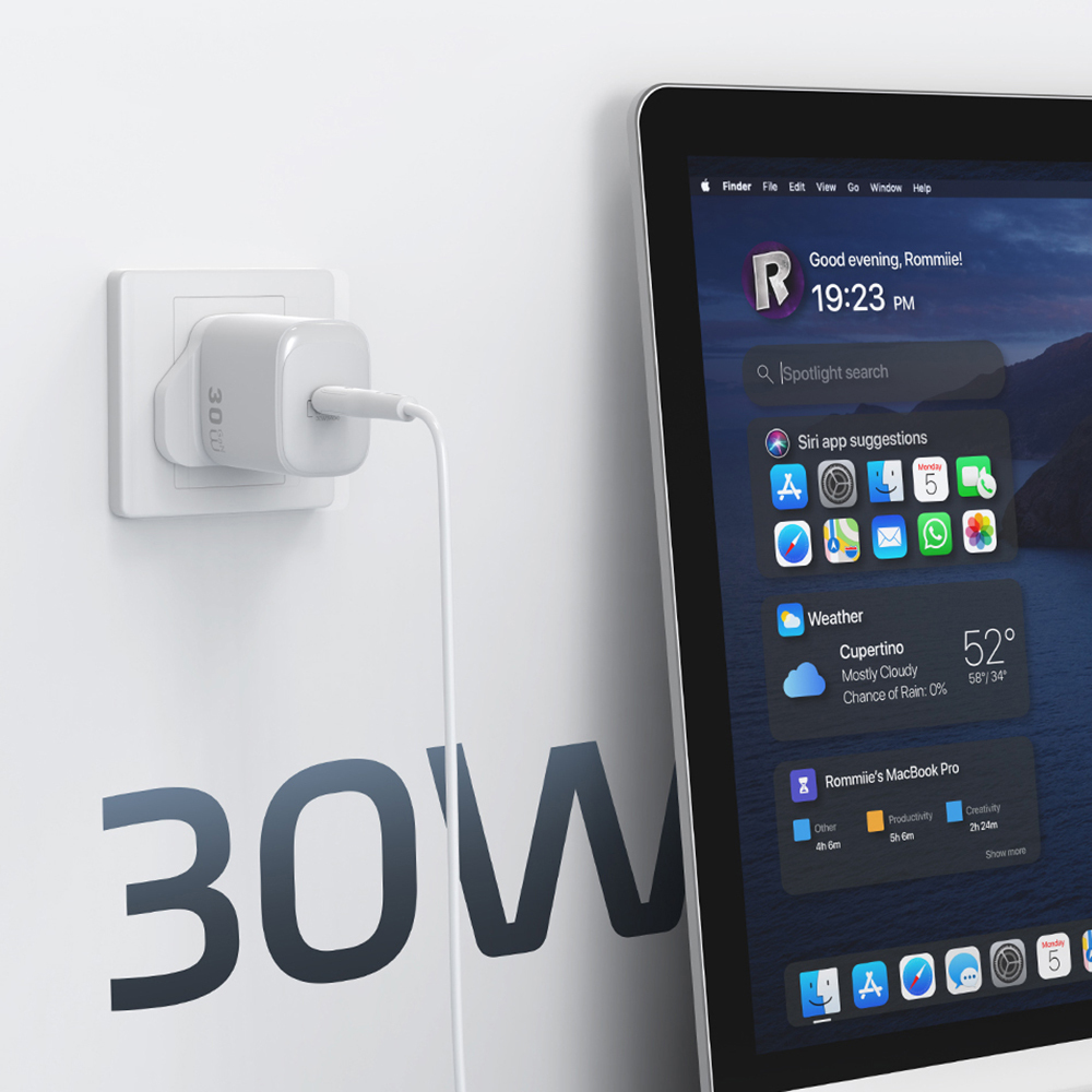 Wiwu Wi-G008 Essen Serisi GaN Tech PD Hızlı Şarj Başlığı Type-C to Type-C PD 30W Kablolu Şarj Seti - 10