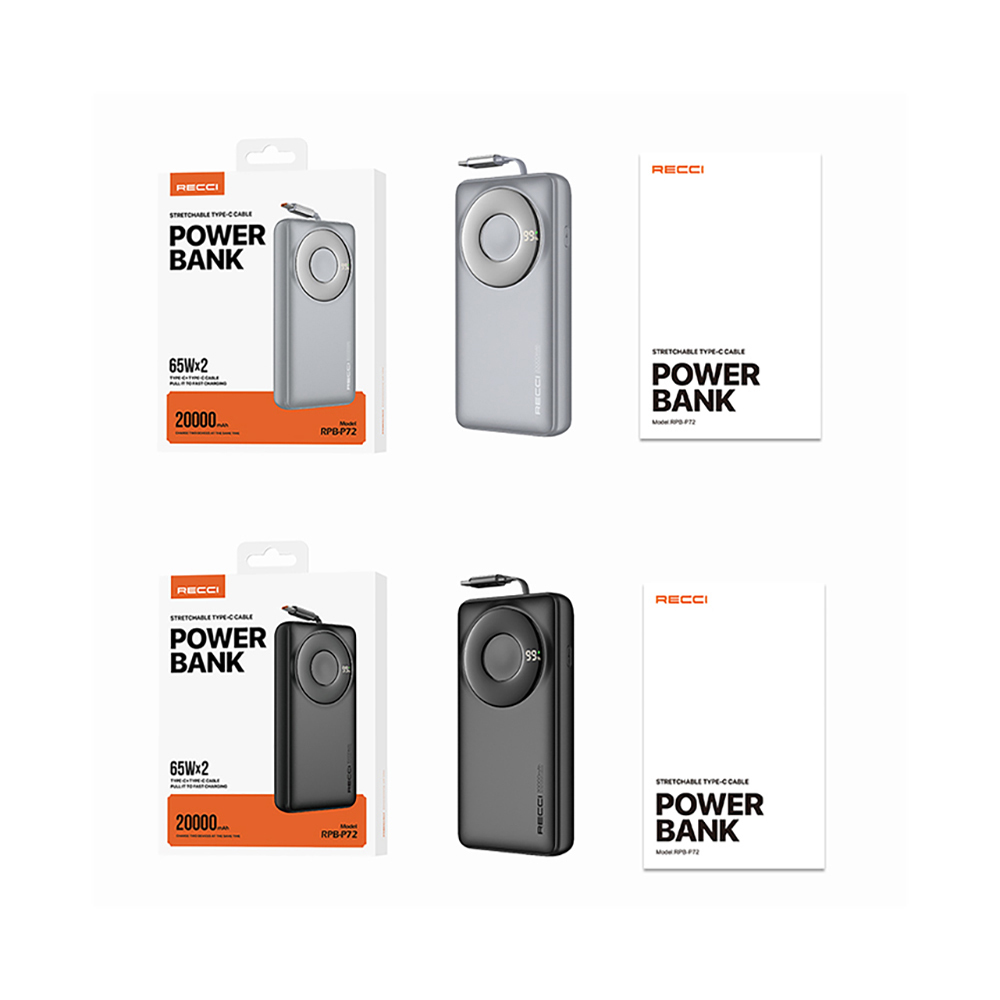 Recci RPB-P72 Hızlı Şarj Özellikli Type-C Kablolu Powerbank 65W 20.000mAh - 15