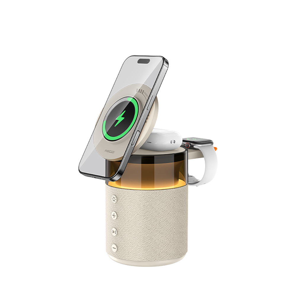Recci RCW-51 Kablosuz Şarj Standı Ambiyans Işıklı Bluetooth Speaker Hoparlör Özellikli - 2