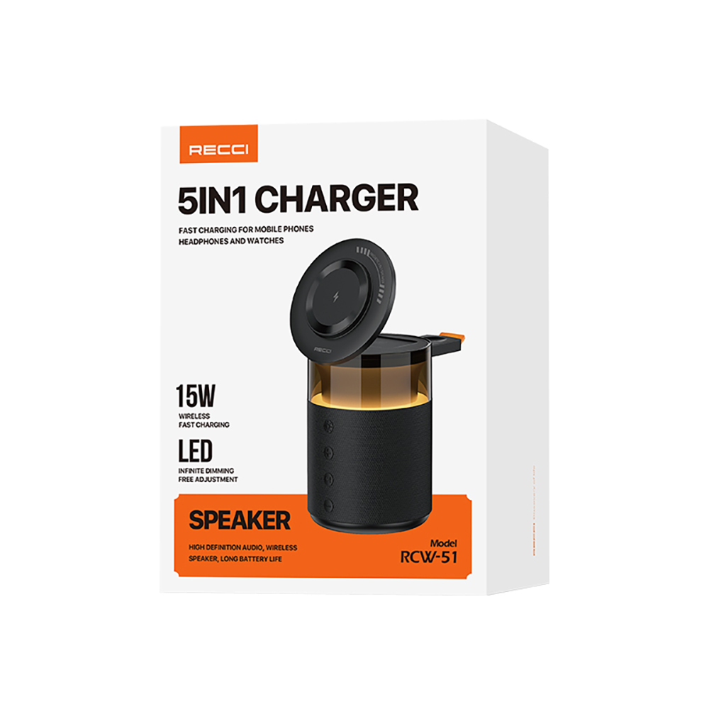 Recci RCW-51 Kablosuz Şarj Standı Ambiyans Işıklı Bluetooth Speaker Hoparlör Özellikli - 9