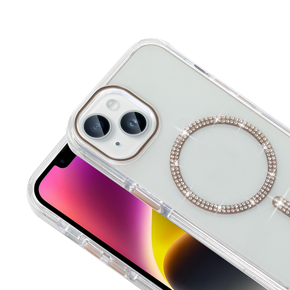 Apple iPhone 13 Uyumlu Kılıf Taşlı Tasarım M-safe Şarj Özellikli Zore Koment Silikon Kapak - 4