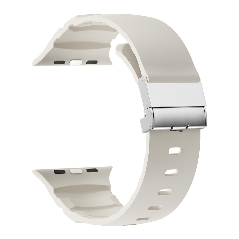 Apple Watch 44mm Uyumlu Zore KRD-145 Metal Tokalı Silikon Kordon - 5
