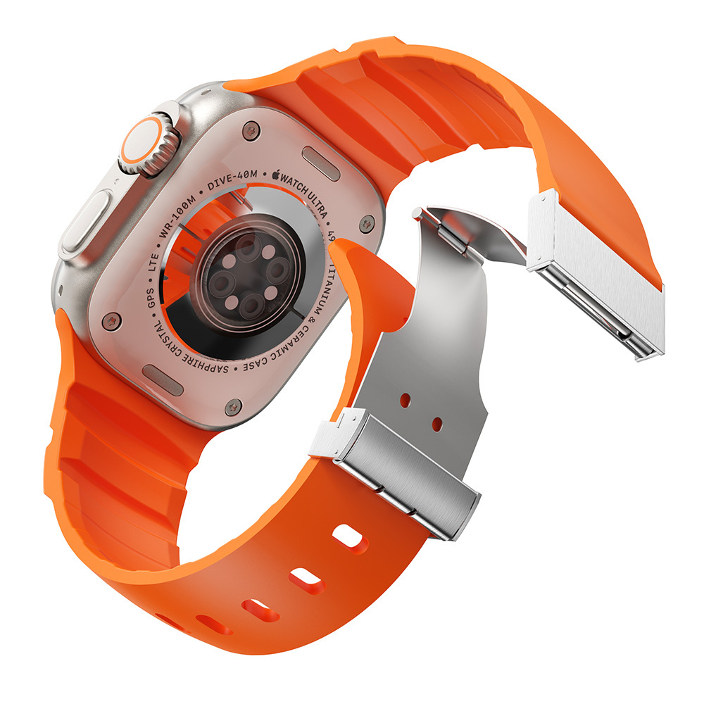 Apple Watch 44mm Uyumlu Zore KRD-145 Metal Tokalı Silikon Kordon - 8