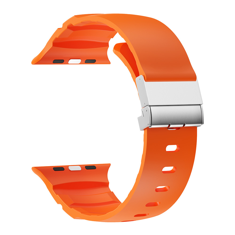Apple Watch 44mm Uyumlu Zore KRD-145 Metal Tokalı Silikon Kordon - 9
