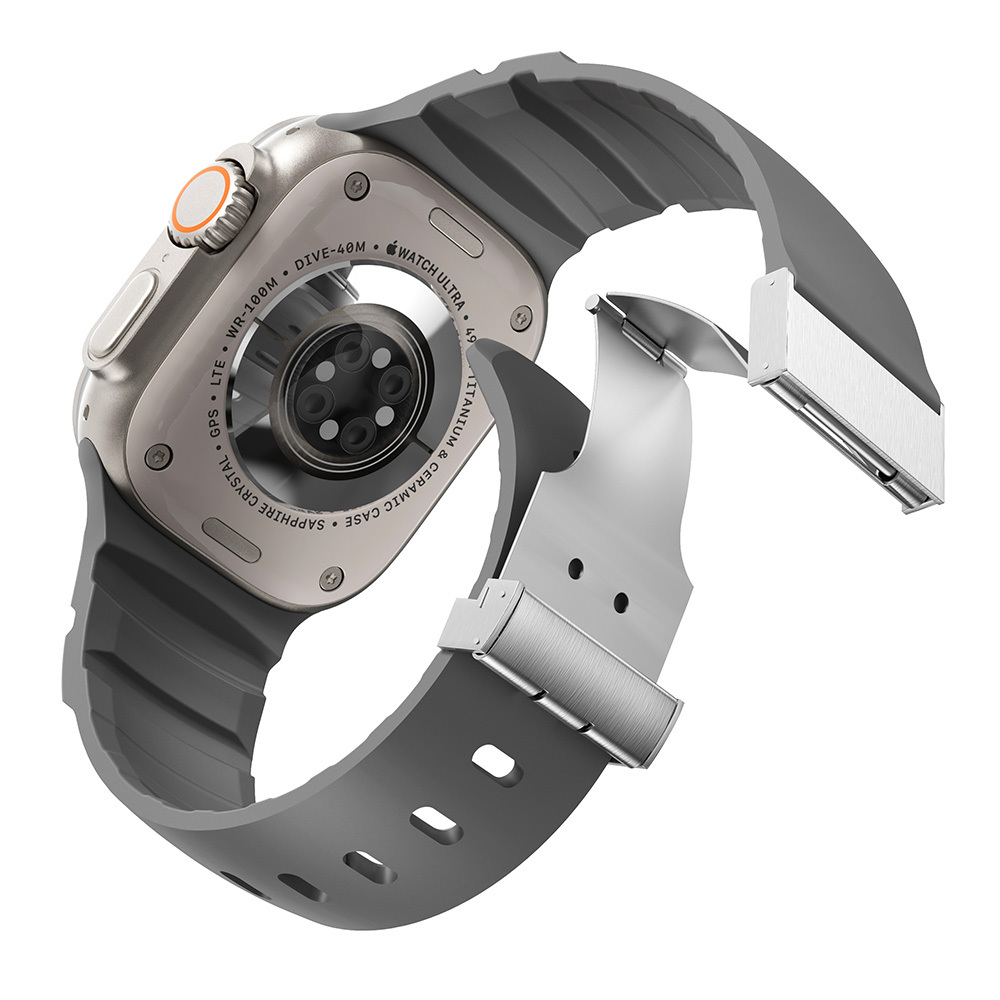 Apple Watch 44mm Uyumlu Zore KRD-145 Metal Tokalı Silikon Kordon - 12