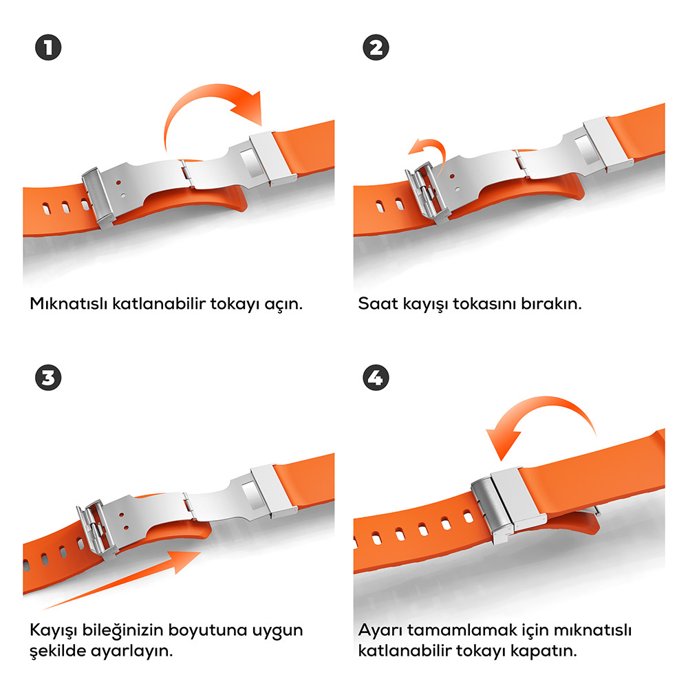 Apple Watch 44mm Uyumlu Zore KRD-145 Metal Tokalı Silikon Kordon - 23