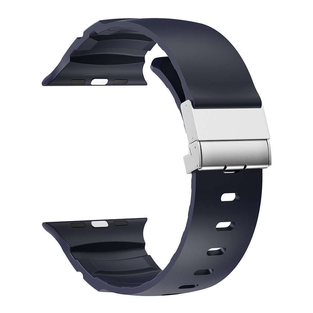 Apple Watch 7 45mm Uyumlu Zore KRD-145 Metal Tokalı Silikon Kordon - 1