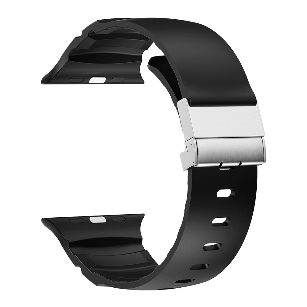 Apple Watch 7 45mm Uyumlu Zore KRD-145 Metal Tokalı Silikon Kordon - 5