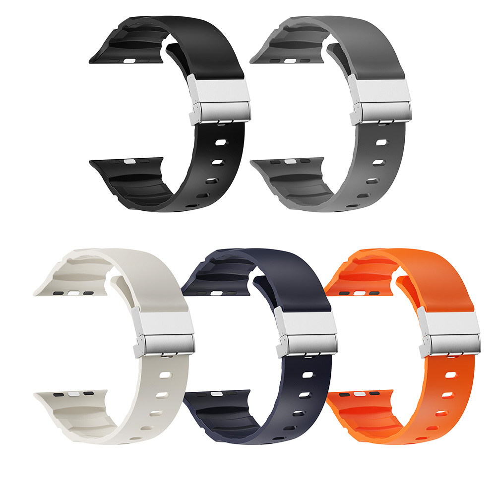 Apple Watch 10 46mm Uyumlu Zore KRD-145 Metal Tokalı Silikon Kordon - 21