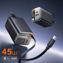 Wiwu Wi-G021 Helix Serisi GaN Teknolojili Hızlı Şarj Başlığı USB-A to Type-C PD 45W Type-C Kablolu Şarj Seti - 1