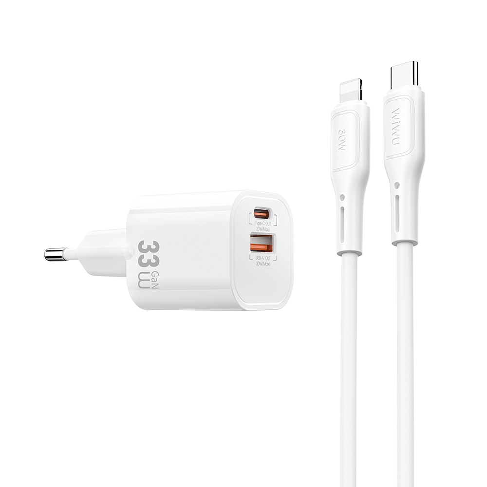 Wiwu Wi-G018 Cube Serisi Type-C to Lightning GaN Tech PD Hızlı Şarj Özellikli Kablolu Şarj Seti 33W - 1