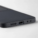 Samsung Galaxy Z Flip Uyumlu 7 Kılıf M-safe Şarj Özellikli 600D Aramid Fiber Pitaka Ultra-Slim Classic Serisi Black-Grey Twill Kapak - 3