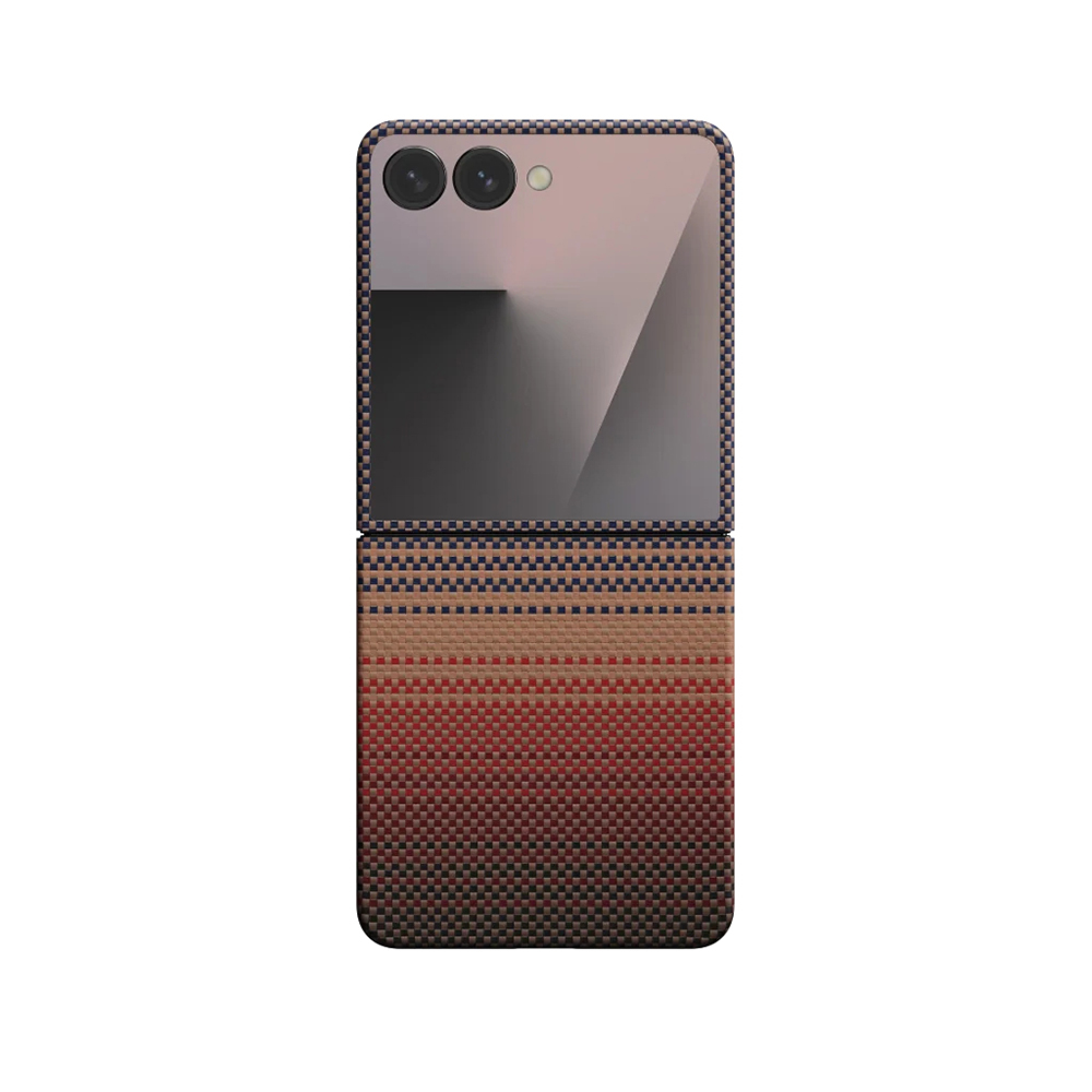 Samsung Galaxy Z Flip Uyumlu 7 Kılıf M-safe Şarj Özellikli Aramid Fiber Pitaka Tactile Woven Sunset-Moonrise Serisi Kapak - 6
