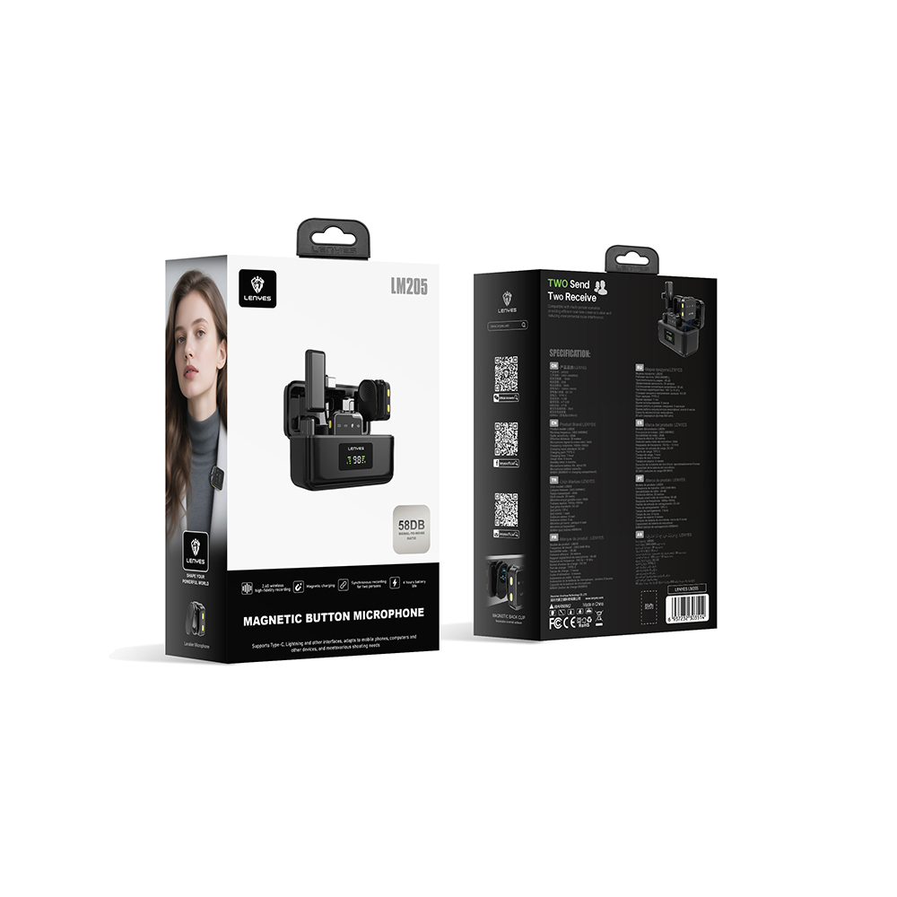Lenyes LM205 2in1 Type-C Şarj Portlu Yapay Zeka Gürültü Engelleyicili Type-C ve Lightning Bağlantılı Kablosuz Yaka Mikrofonu - 4