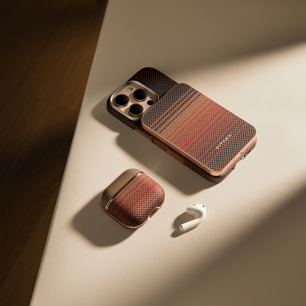 Apple Airpods 4 Uyumlu Kılıf Aramid Fiber Pitaka Tactile Woven Sunset-Moonrise Serisi Sunset Kapak - 25