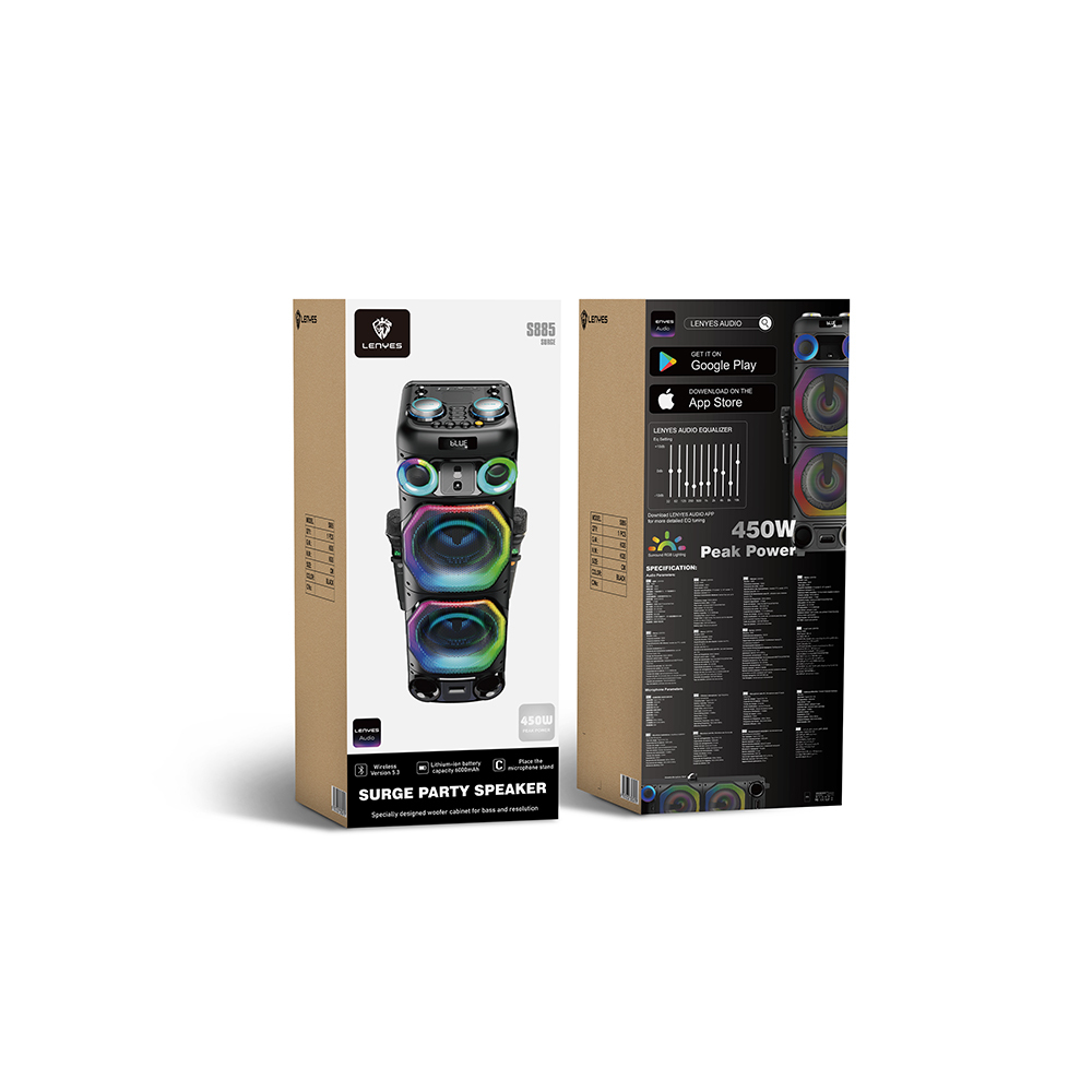 Lenyes S885 RGB Işıklı Çift Mikrofonlu Kablosuz TWS Bluetooth Speaker Hoparlör v5.3 - 1