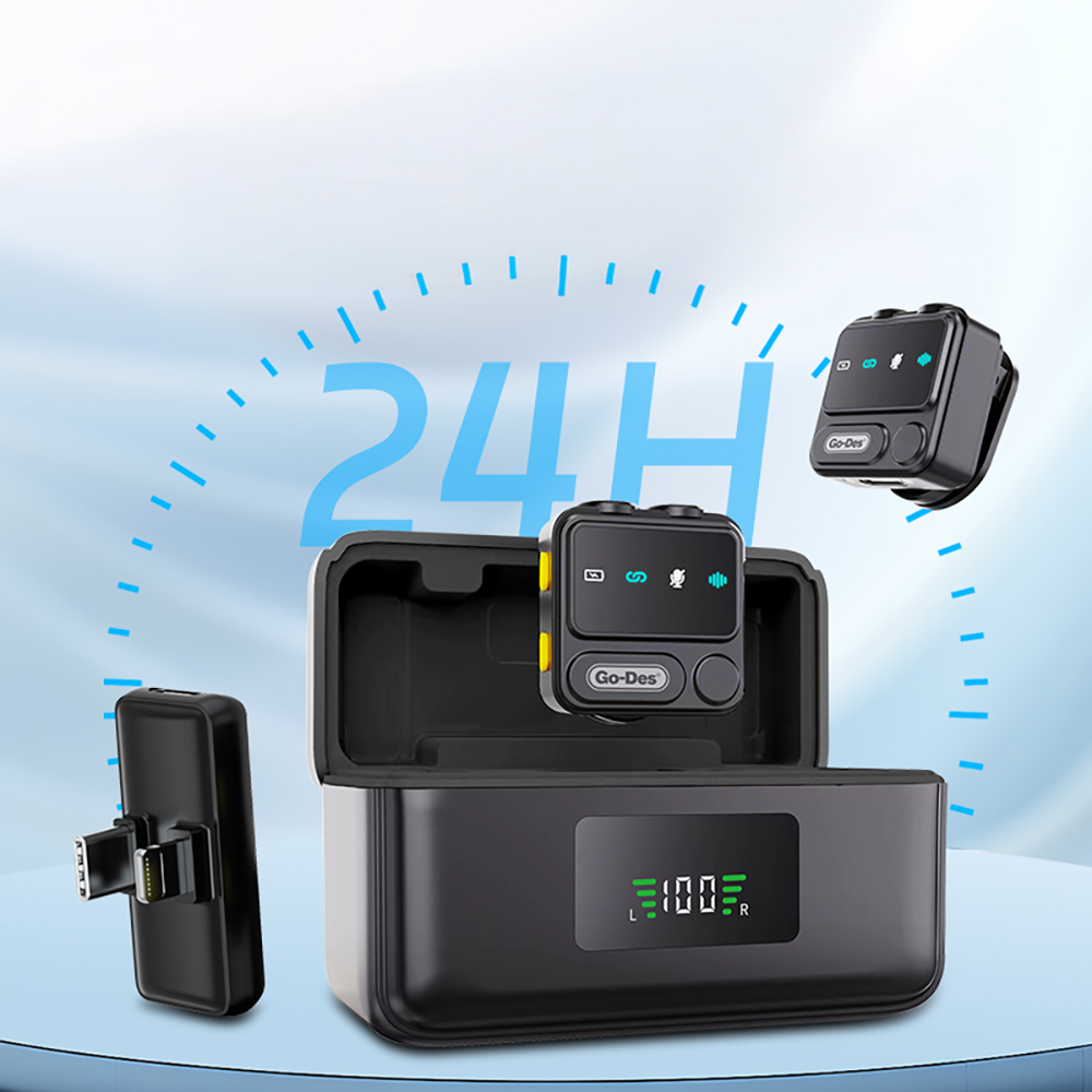 Go Des GD-WS307 2in1 Gürültü Engelleyici Özellikli Type-C ve Lightning Şarj Portlu Kablosuz Yaka Mikrofonu - 4