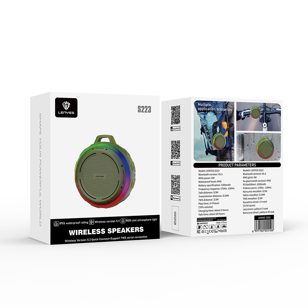 Lenyes S223 RGB Işıklı Askı Aparatlı Mini Bluetooth Speaker Hoparlör v5.3 - 8