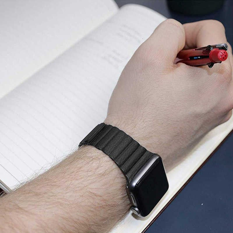 Apple Watch 38mm Uyumlu Kordon Suni Deri Bakla Tasarımlı KRD-09 Kayış - 1