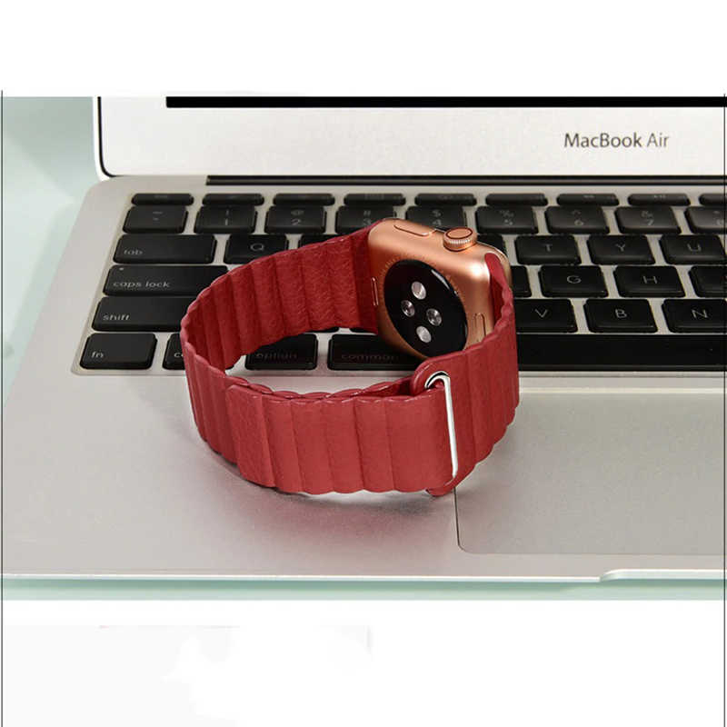 Apple Watch 38mm Uyumlu Kordon Suni Deri Bakla Tasarımlı KRD-09 Kayış - 3