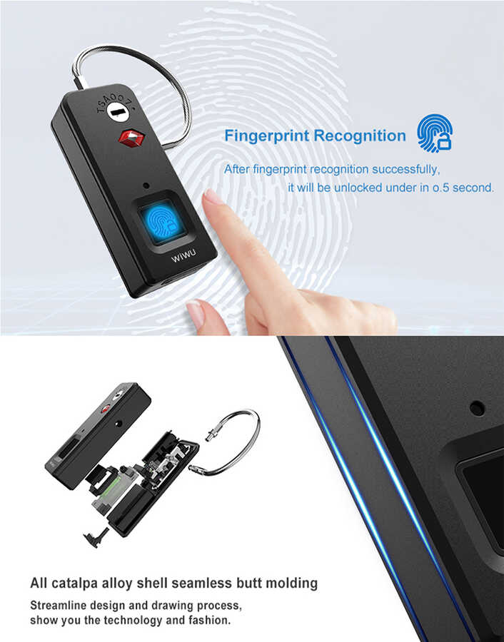 Wiwu S6 Parmak İzi Okuyuculu Asma Kilit - 3