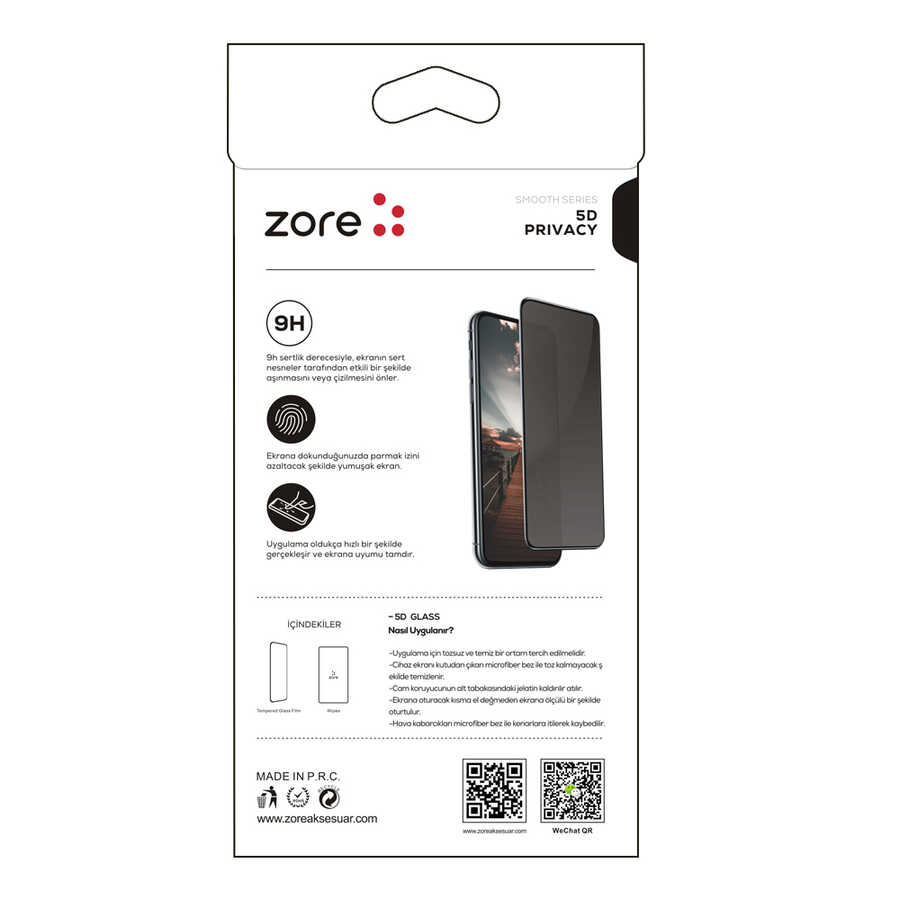 Oppo A92 Uyumlu Zore New 5D Privacy Temperli Ekran Koruyucu - 5