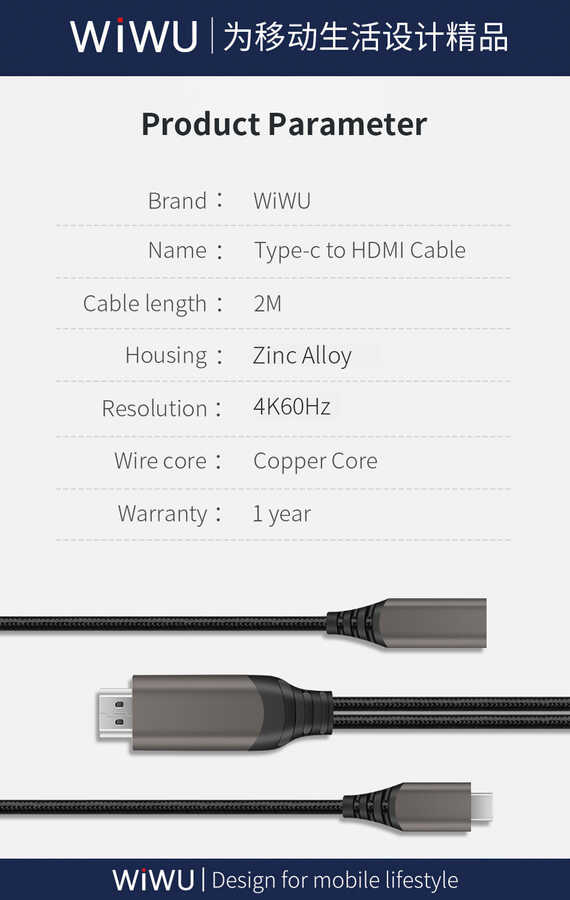 Wiwu X10 Type-C to HDMI Kablo - 8