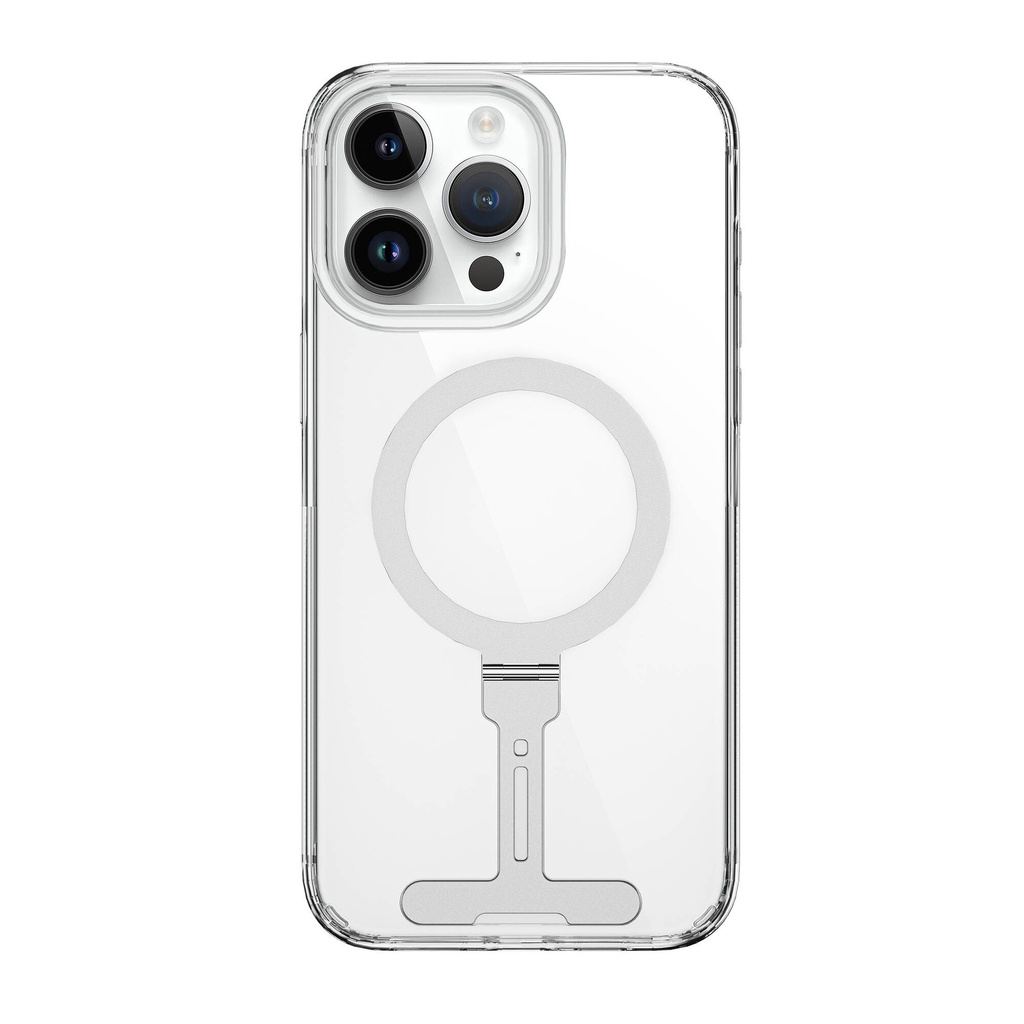 Apple iPhone 15 Pro Uyumlu Kılıf Wiwu FYY-014 Magsafe Şarj Özellikli Alüminyum Alaşım Metal Standlı Şeffaf Kapak - 4