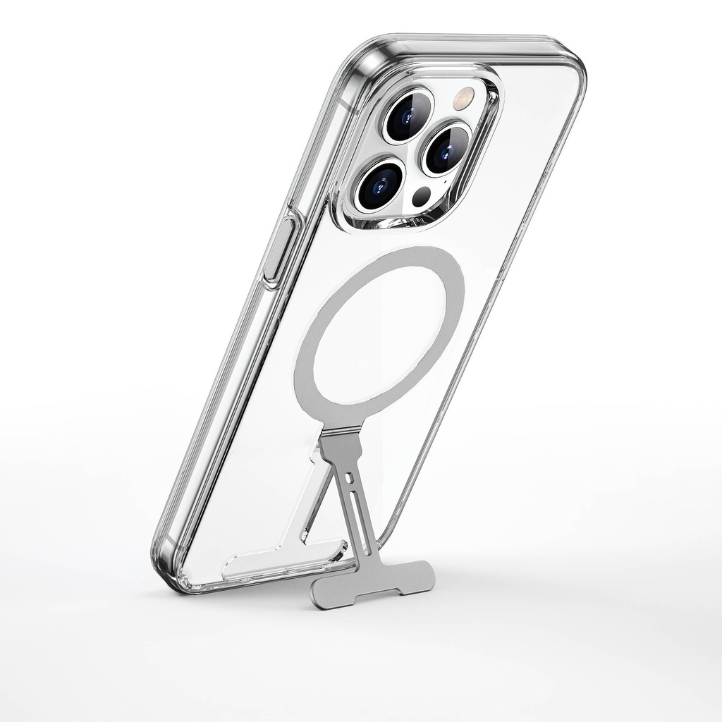 Apple iPhone 15 Pro Max Uyumlu Kılıf Wiwu FYY-014 Magsafe Şarj Özellikli Alüminyum Alaşım Metal Standlı Şeffaf Kapak - 3
