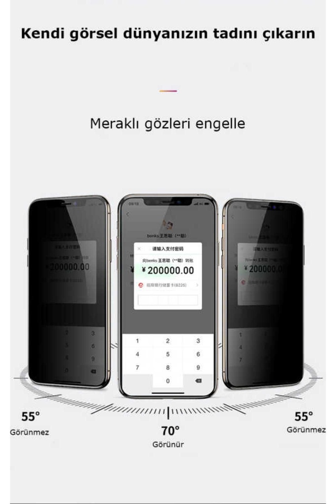 Apple iPhone 12 Pro Uyumlu Zore Kor Privacy Cam Ekran Koruyucu