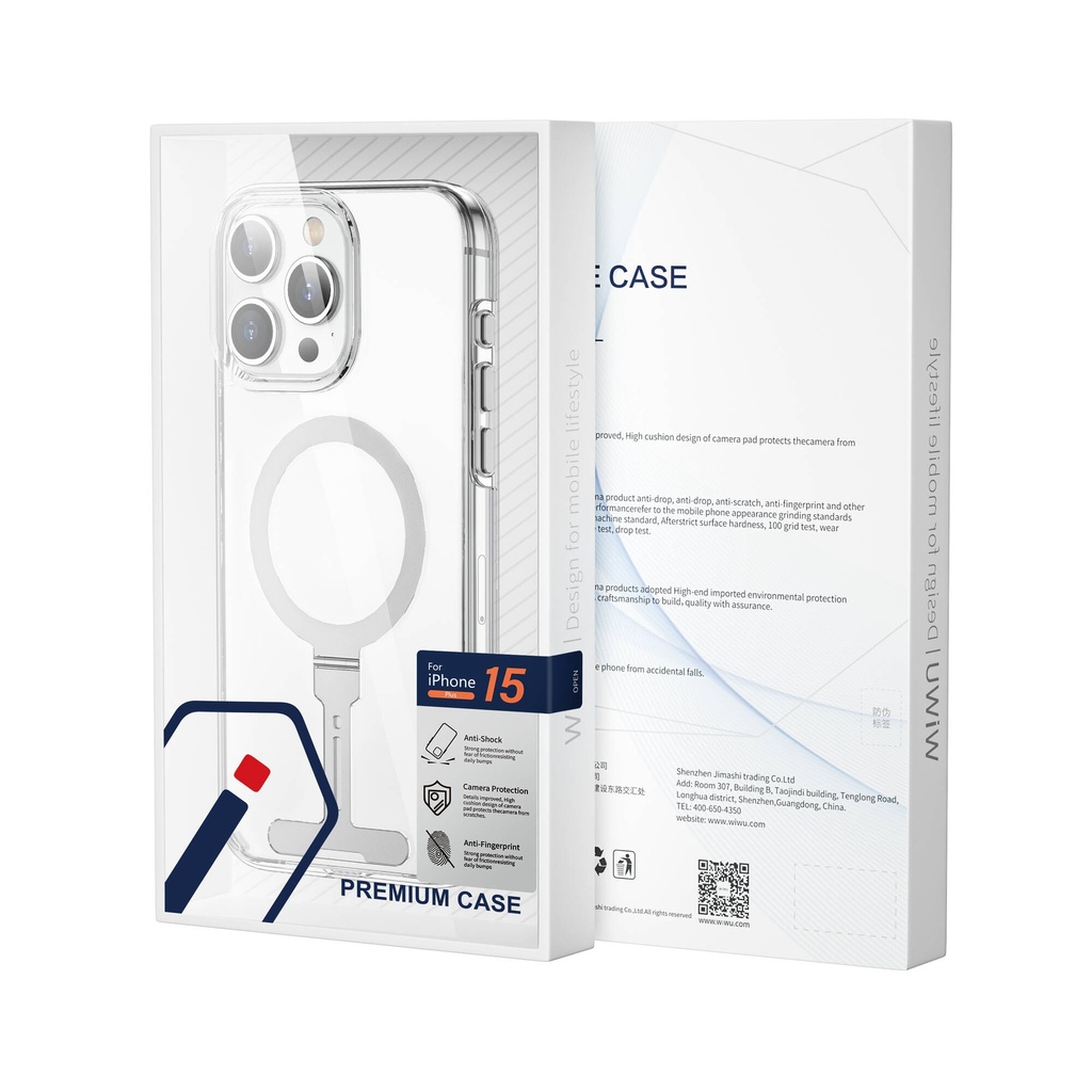 Apple iPhone 15 Pro Max Uyumlu Kılıf Wiwu FYY-014 Magsafe Şarj Özellikli Alüminyum Alaşım Metal Standlı Şeffaf Kapak - 2