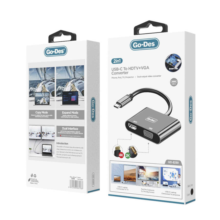 Go Des GD-8280 Type-C To HDTV+VGA Dönüştürücü - 2