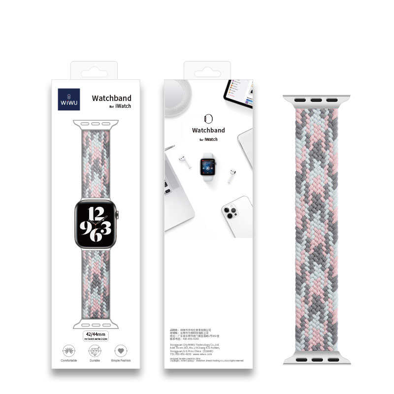 Apple Watch 38mm Uyumlu Wiwu Braided Solo Loop Contrast Color Medium Kordon - 13